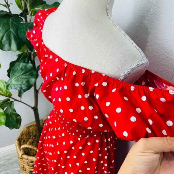 Red Retro 1950s Polka Dot Smock Swing Dress - Picture 8 of 8